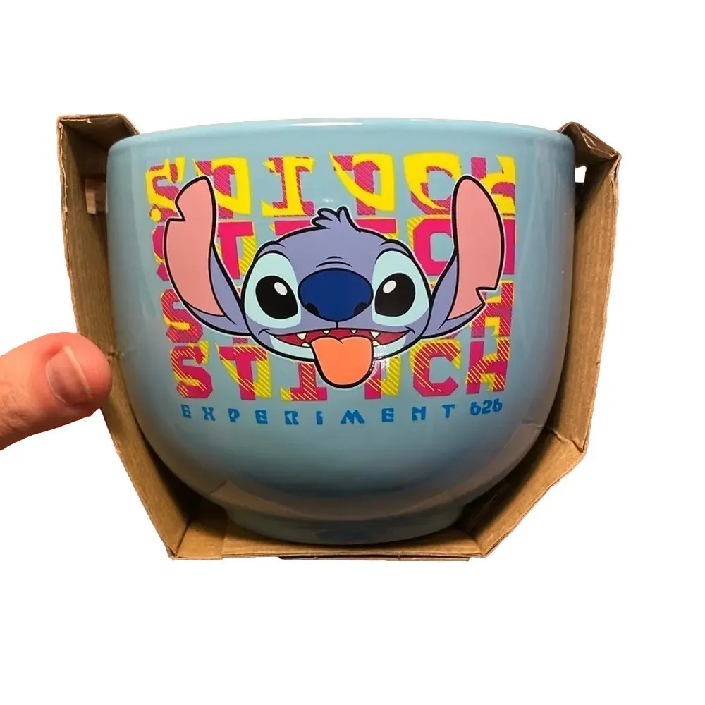 Disney Silver Buffalo Stitch Ceramic Ramen Bowl with Chopsticks 20oz NIB